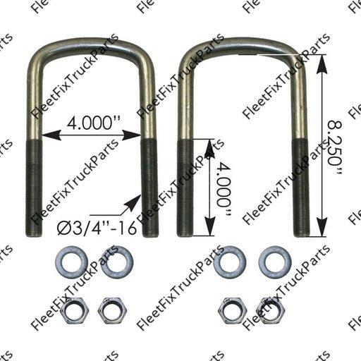 New Aftermarket U Bolt Kit Semi RND 3/4 X 4in X 8-1/4in AUBK8354-082 0201375080