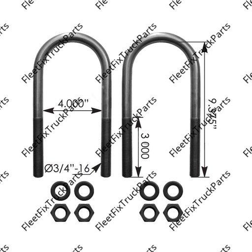 New Aftermarket U Bolt Kit RND 3/4in X 4in X 9-3/8in AUBK8154-093 K241-570-244