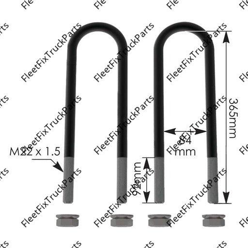 New Aftermarket U Bolt Kit 22-1.5 X 84 X 365MM Peterbilt AUBK8162-144S 03-08693-365