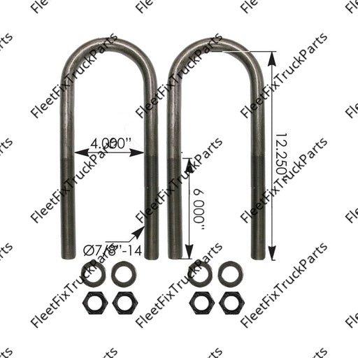 New Aftermarket U Bolt Kit RND 7/8in X 4in X 12-1/4in AUBK8164-122 11-09624-120 K241-571-322
